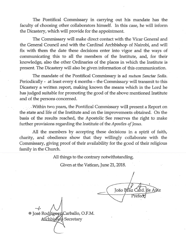 Vatican suspends Apostles of Jesus Congregation