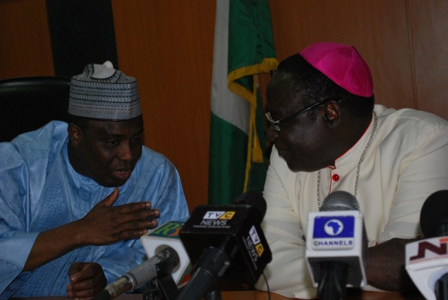 Bishop Matthew Kukah with Aminu Waziri Tambuwal